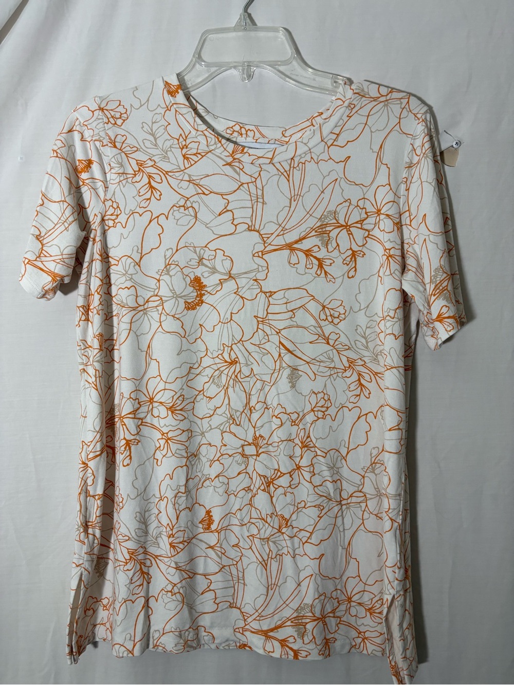 Liz Claiborne Cream Tee with Orange Floral Outline